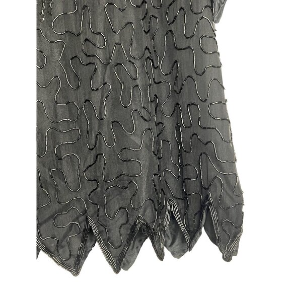 Vintage Laurence Kazar Black Beaded Silk Top 3X Short Sleeve Party Elegant sheer - Picture 9 of 16